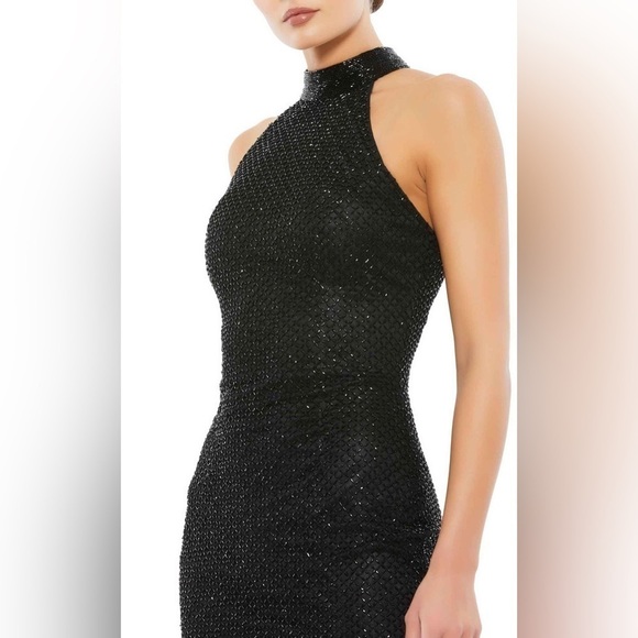 MAC DUGGAL 5531 Black Sequin Halter Neck Midi Formal Cocktail Dress sz 2 - Picture 4 of 5